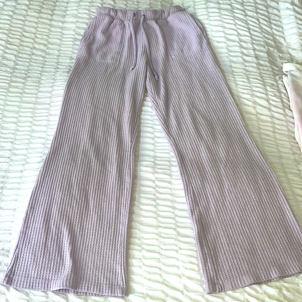 Sky & Sparrow lilac flare pants waffle texture size S